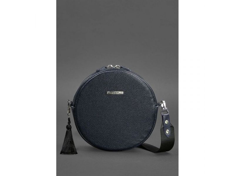 Круглая кожаная женская сумочка Tablet темно-синяя, фото 2