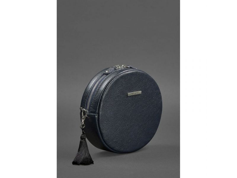 Круглая кожаная женская сумочка Tablet темно-синяя, фото 3