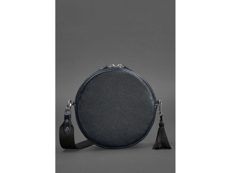 Круглая кожаная женская сумочка Tablet темно-синяя, фото 4