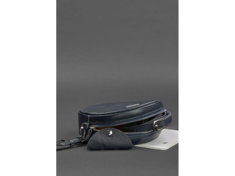 Круглая кожаная женская сумочка Tablet темно-синяя, фото 5