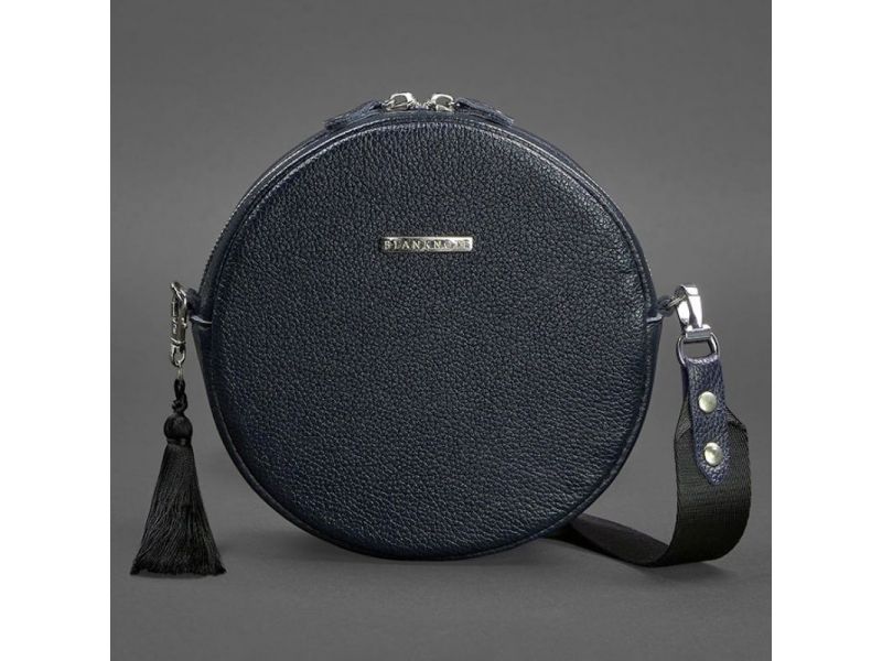 Круглая кожаная женская сумочка Tablet темно-синяя, фото 8