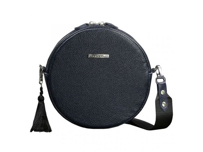 Круглая кожаная женская сумочка Tablet темно-синяя, фото 9