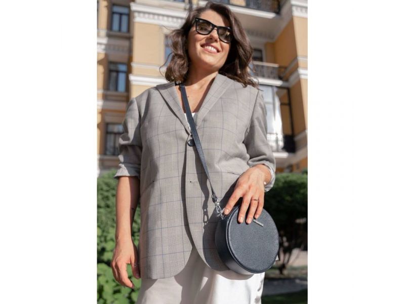 Круглая кожаная женская сумочка Tablet темно-синяя, фото 1