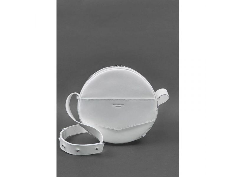 Кожаная женская круглая сумка-рюкзак Maxi белая, фото 2