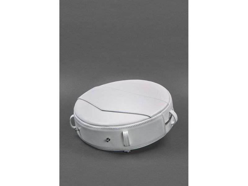 Кожаная женская круглая сумка-рюкзак Maxi белая, фото 4