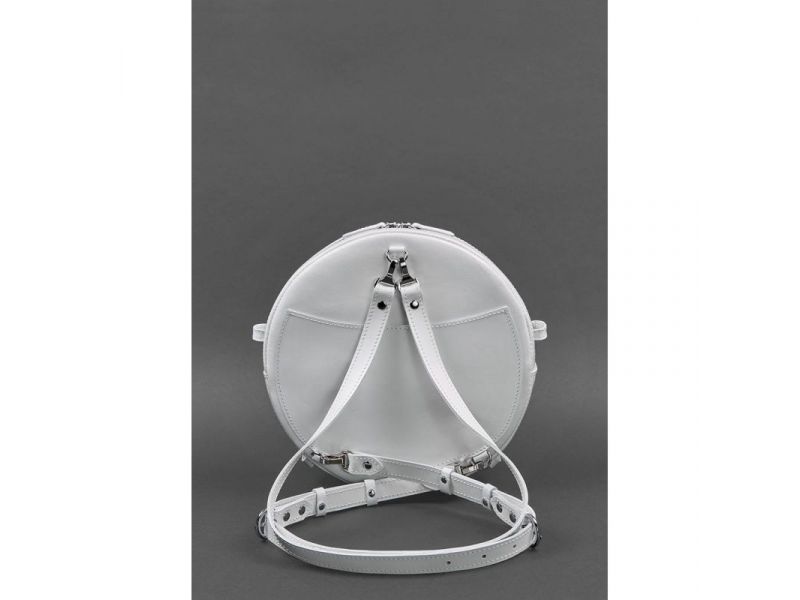 Кожаная женская круглая сумка-рюкзак Maxi белая, фото 5