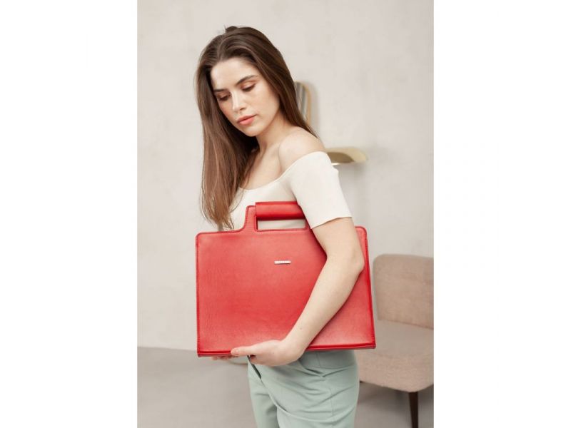 Женская кожаная сумка для ноутбука и документов красная, фото 1