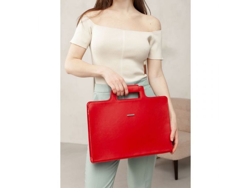 Женская кожаная сумка для ноутбука и документов красная, фото 6