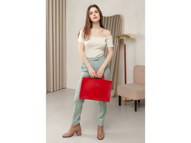 Женская кожаная сумка для ноутбука и документов красная, фото 7