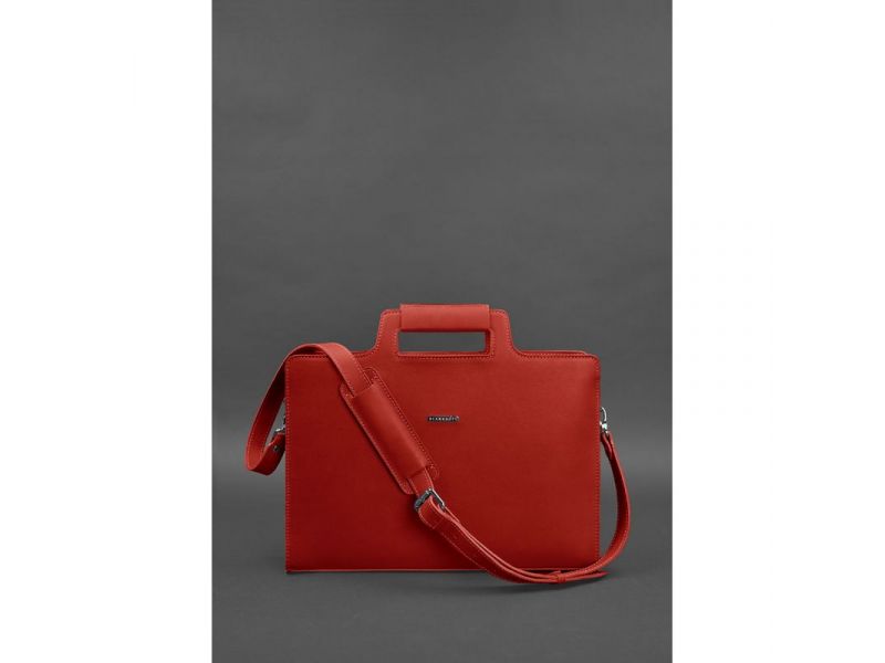 Женская кожаная сумка для ноутбука и документов красная, фото 3