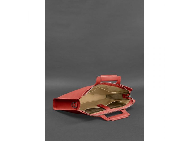 Женская кожаная сумка для ноутбука и документов красная, фото 5