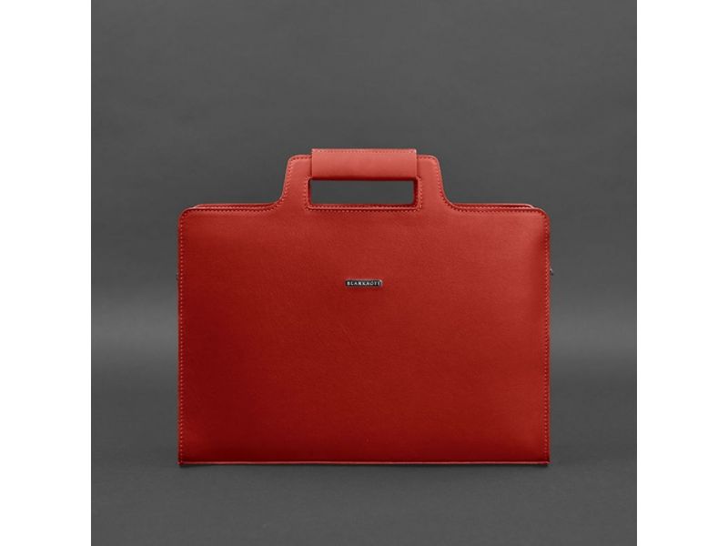 Женская кожаная сумка для ноутбука и документов красная, фото 9