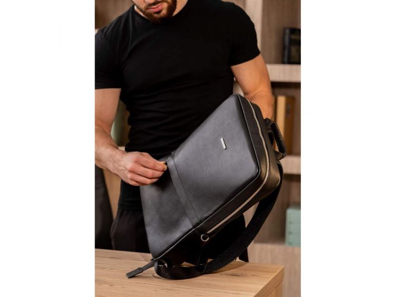 Черный кожаный мужской рюкзак Foster 1.0, фото 6