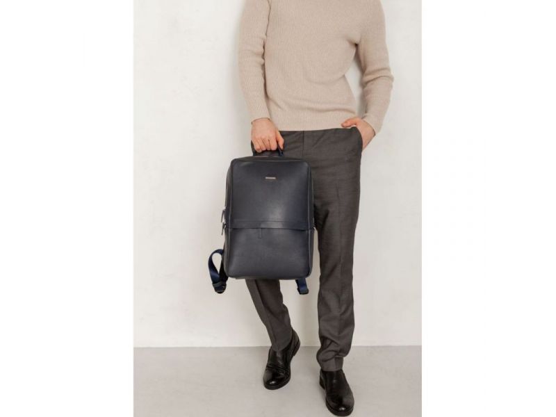 Темно-синий кожаный мужской рюкзак Foster 1.0, фото 9