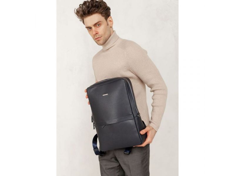 Темно-синий кожаный мужской рюкзак Foster 1.0, фото 6