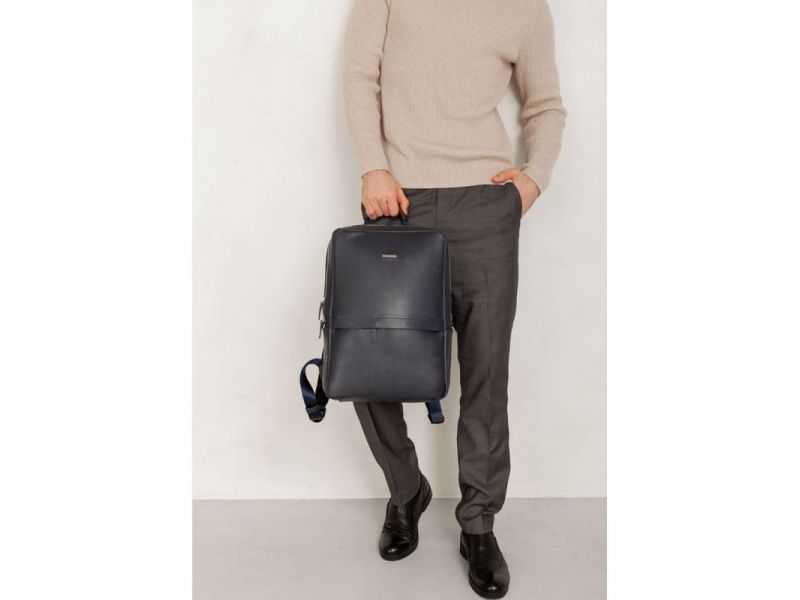 Темно-синий кожаный мужской рюкзак Foster 1.0, фото 1