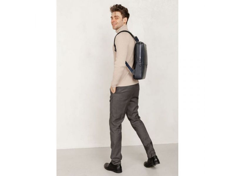 Темно-синий кожаный мужской рюкзак Foster 1.0, фото 8