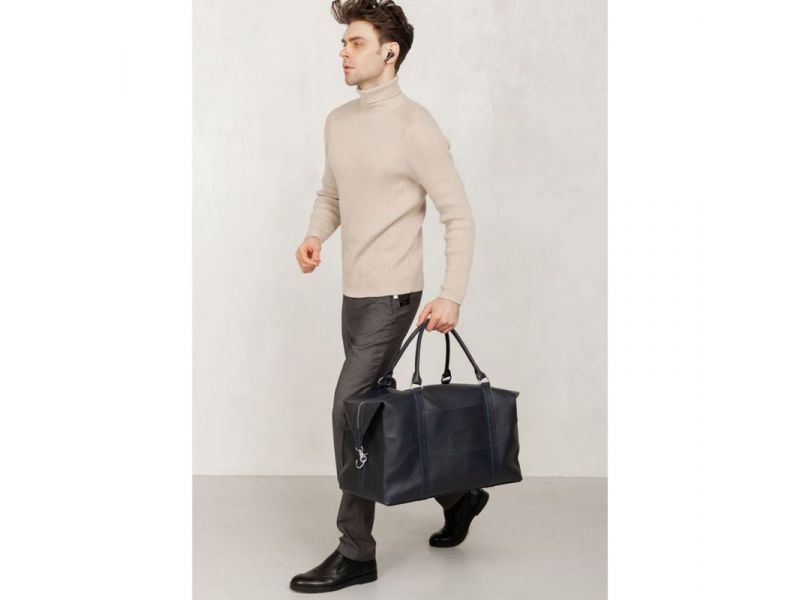 Кожаная дорожная сумка темно-синяя, фото 8