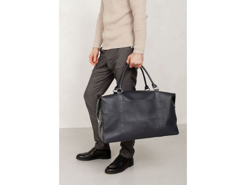 Кожаная дорожная сумка темно-синяя, фото 1