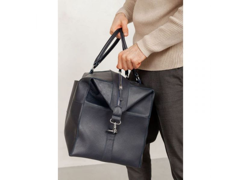 Кожаная дорожная сумка темно-синяя, фото 9