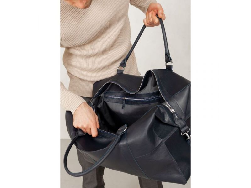 Кожаная дорожная сумка темно-синяя, фото 10