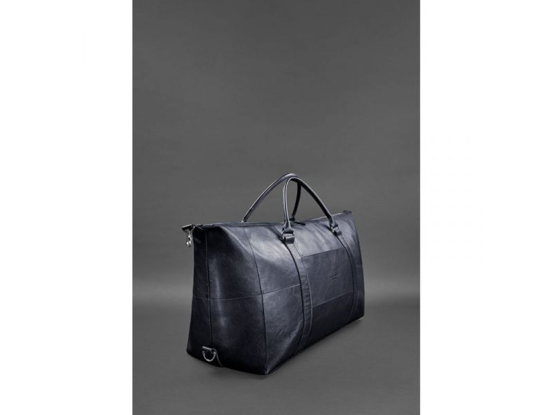 Кожаная дорожная сумка темно-синяя, фото 5