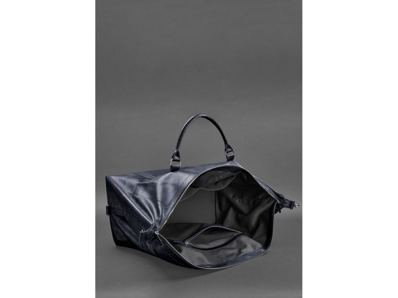 Кожаная дорожная сумка темно-синяя, фото 7