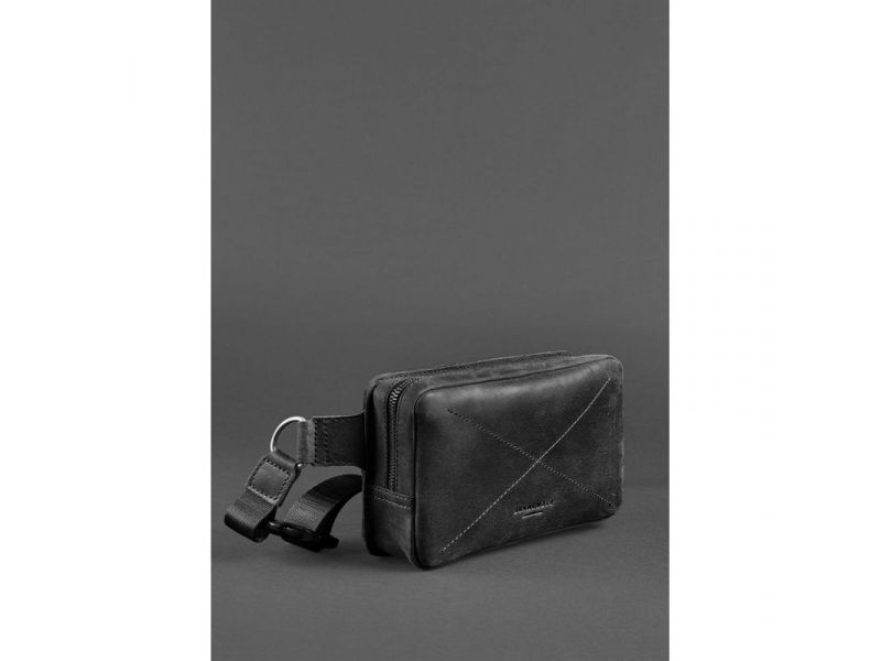 Кожаная поясная сумка Dropbag Mini черная Crazy Horse, фото 4