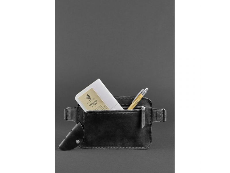 Кожаная поясная сумка Dropbag Mini черная Crazy Horse, фото 6