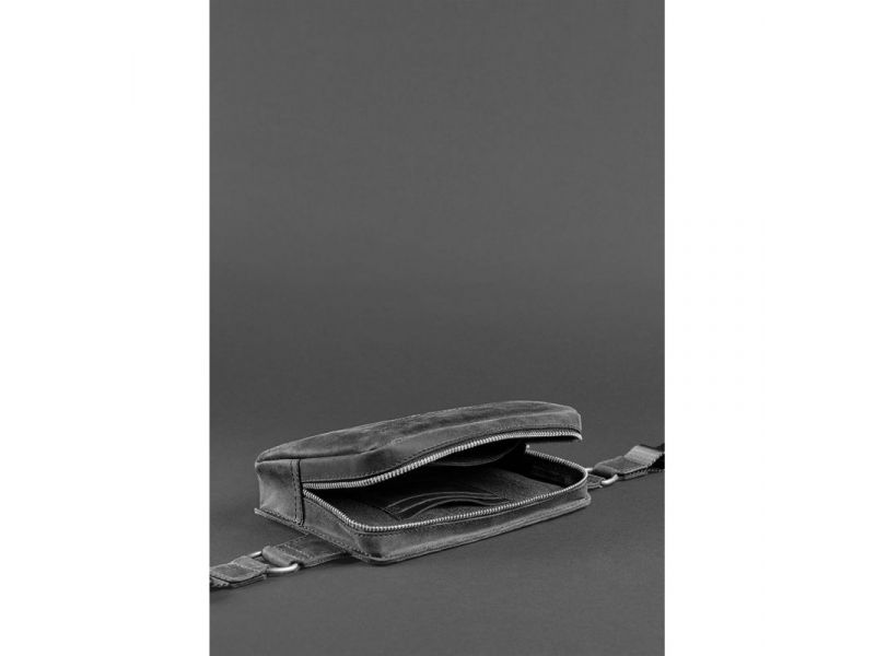 Кожаная поясная сумка Dropbag Mini черная Crazy Horse, фото 7