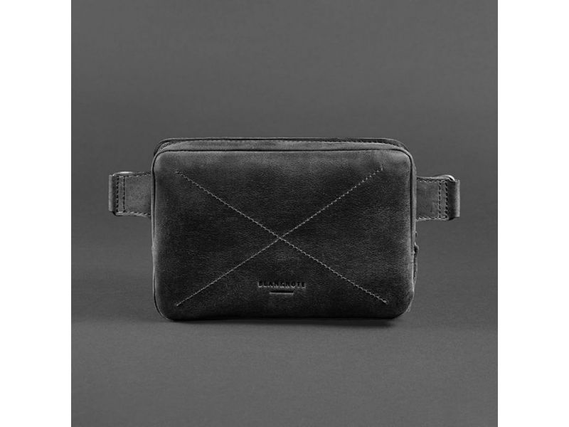 Кожаная поясная сумка Dropbag Mini черная Crazy Horse, фото 9