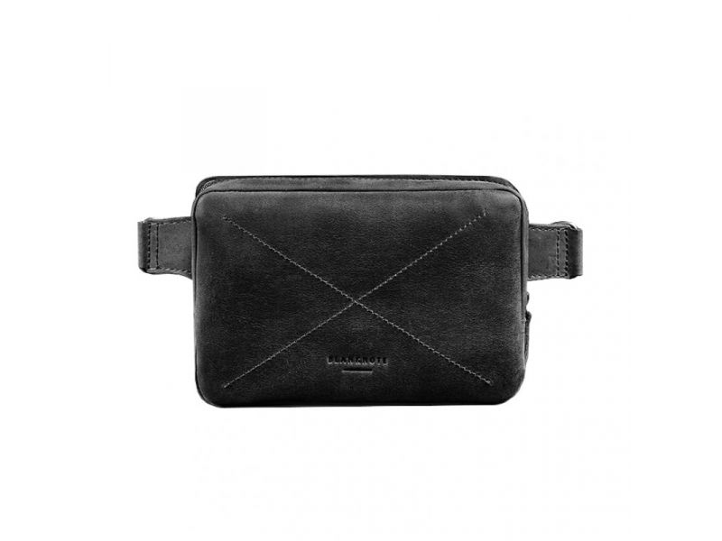 Кожаная поясная сумка Dropbag Mini черная Crazy Horse, фото 10