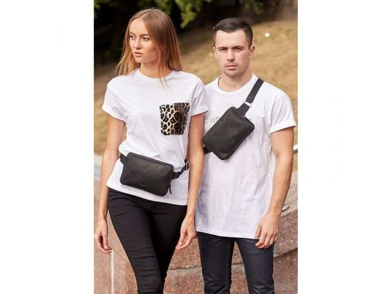 Кожаная поясная сумка Dropbag Mini черная Crazy Horse, фото 1