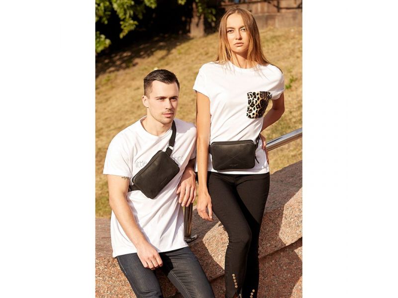 Кожаная поясная сумка Dropbag Mini черная Crazy Horse, фото 2