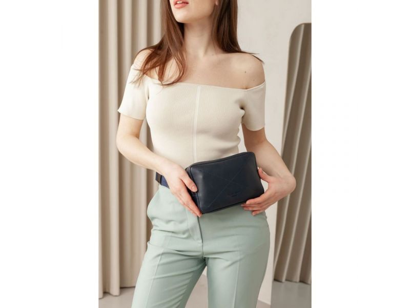 Кожаная поясная сумка Dropbag Mini темно-синяя, фото 1