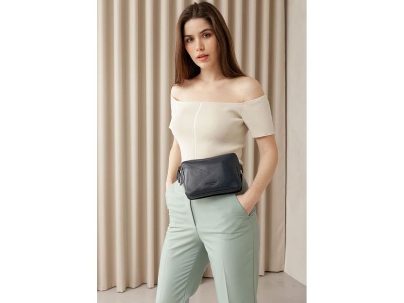 Кожаная поясная сумка Dropbag Mini темно-синяя, фото 7