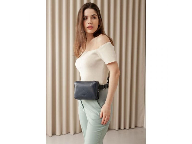 Кожаная поясная сумка Dropbag Mini темно-синяя, фото 8