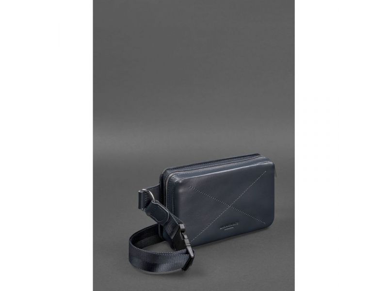 Кожаная поясная сумка Dropbag Mini темно-синяя, фото 3
