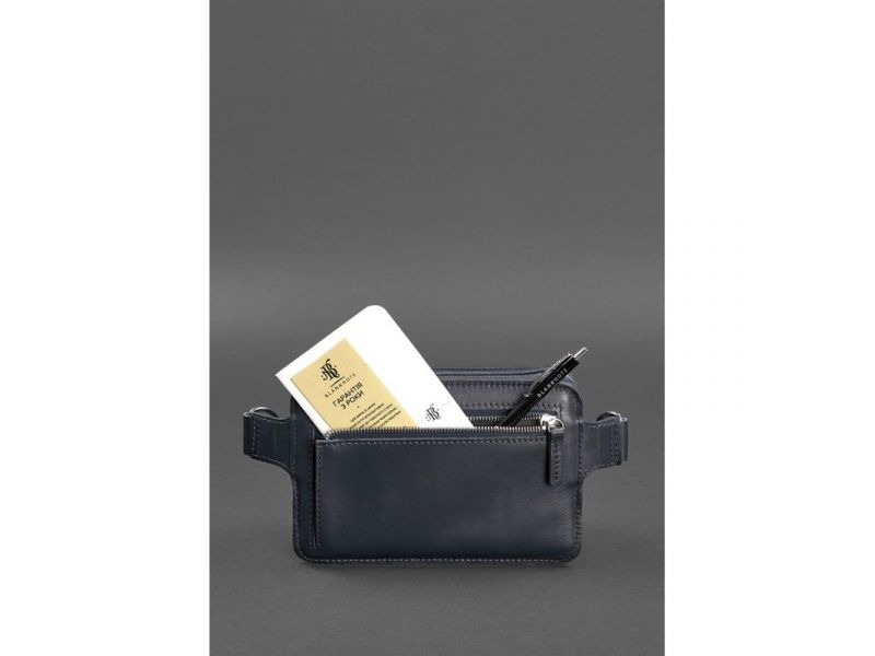Кожаная поясная сумка Dropbag Mini темно-синяя, фото 5