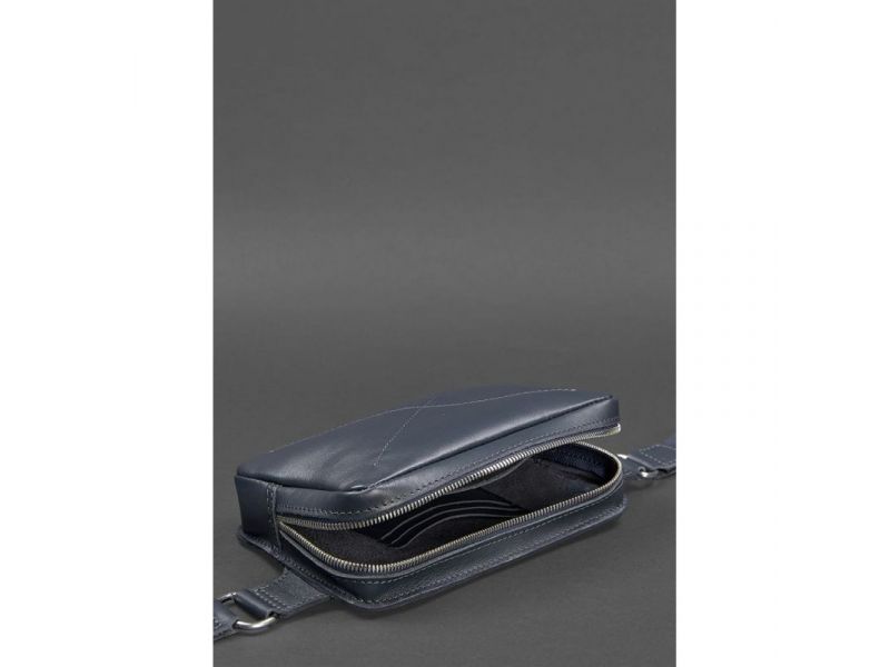 Кожаная поясная сумка Dropbag Mini темно-синяя, фото 6