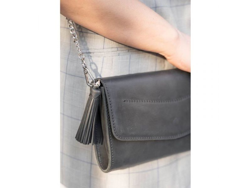 Кожаная женская сумка Элис черная crazy horse, фото 8