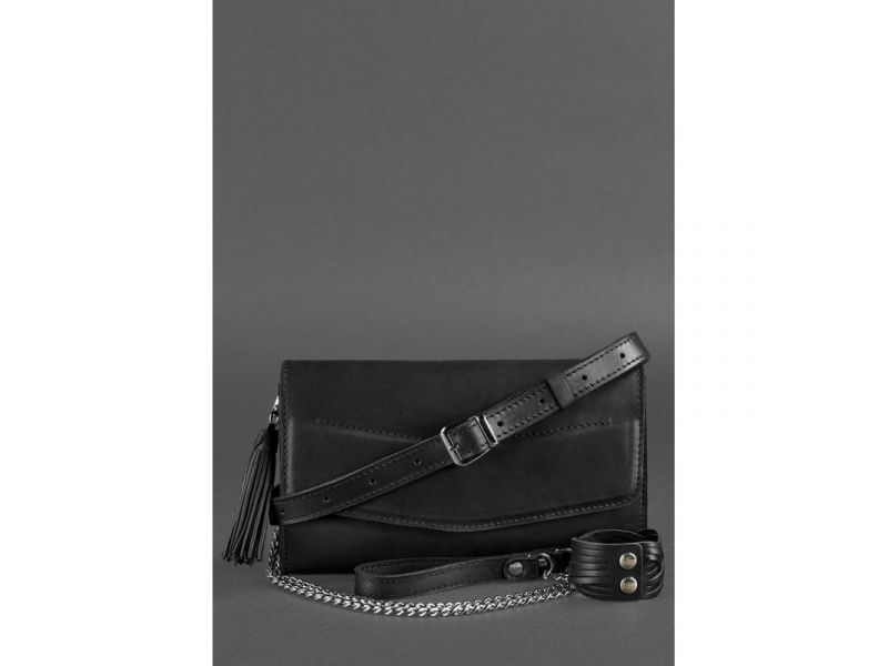 Кожаная женская сумка Элис черная crazy horse, фото 5