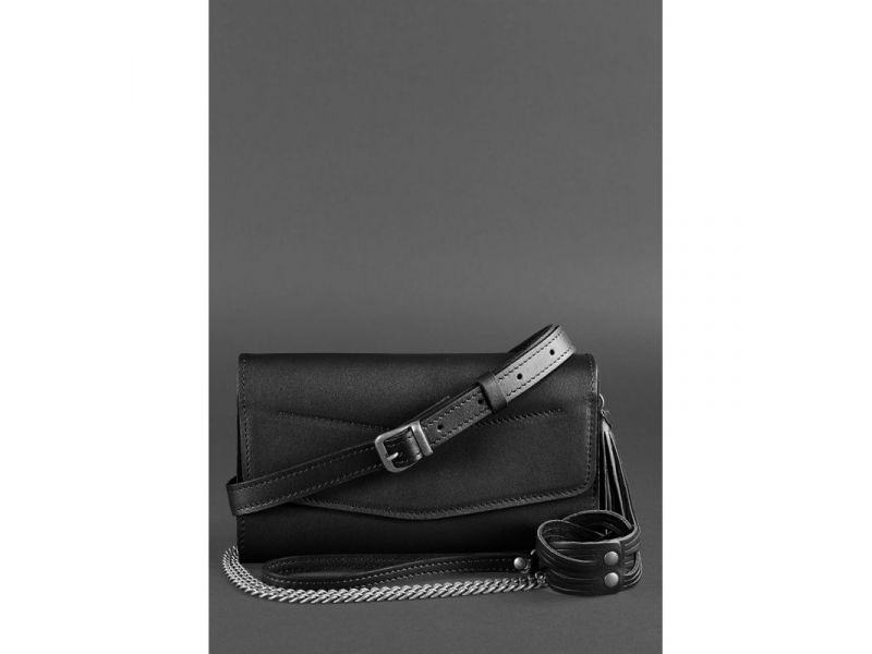 Женская кожаная сумка Элис угольно-черная, фото 4