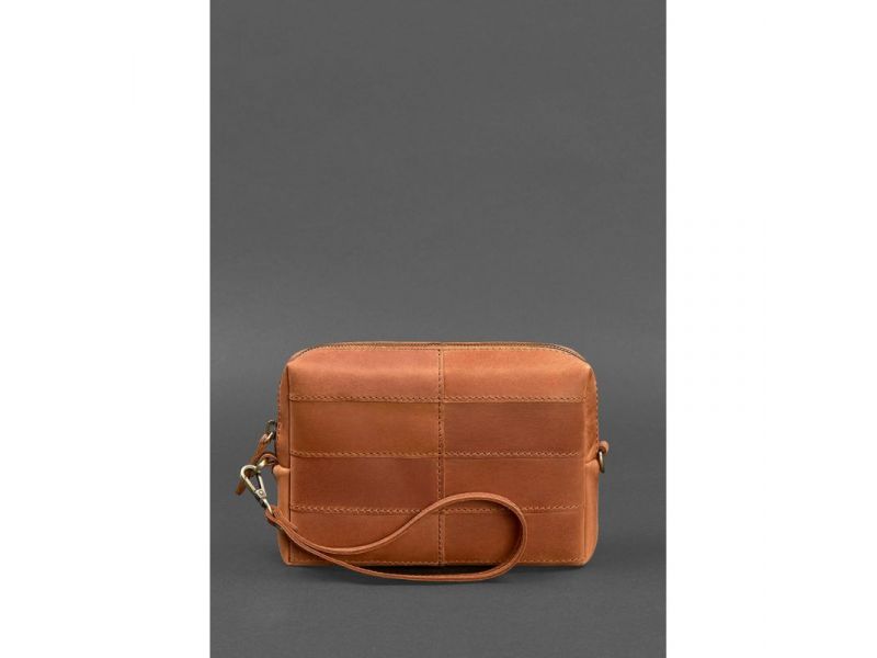 Кожаная косметичка-несессер 3.1 Светло-коричневая Crazy Horse, фото 3