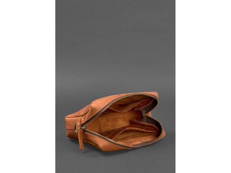 Кожаная косметичка-несессер 3.1 Светло-коричневая Crazy Horse, фото 5