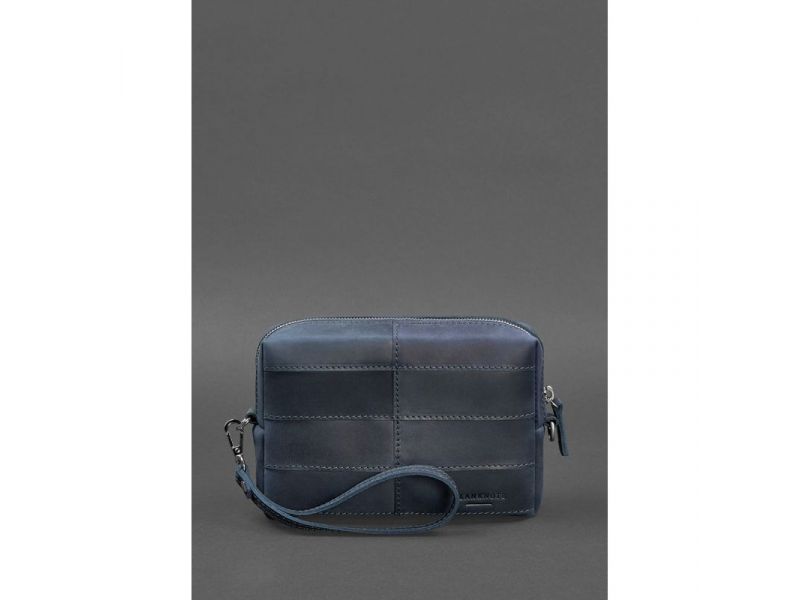 Кожаная косметичка-несессер 3.1 Темно-синяя Crazy Horse, фото 2