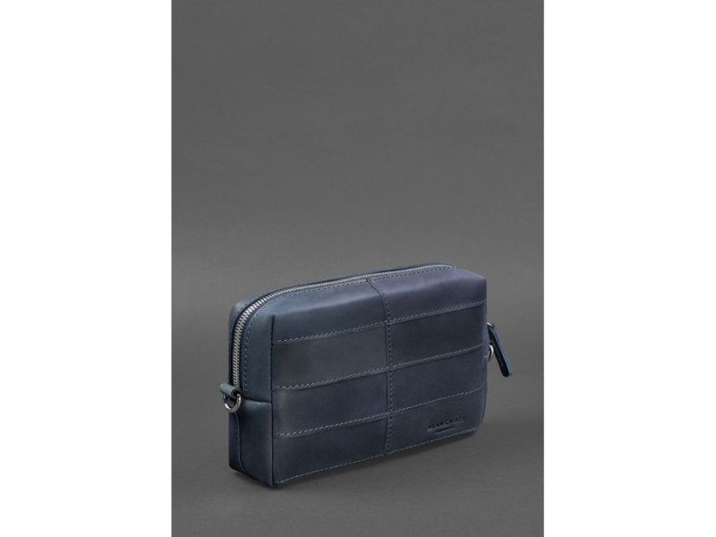 Кожаная косметичка-несессер 3.1 Темно-синяя Crazy Horse, фото 3