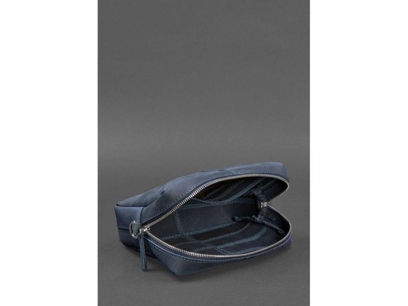 Кожаная косметичка-несессер 3.1 Темно-синяя Crazy Horse, фото 4