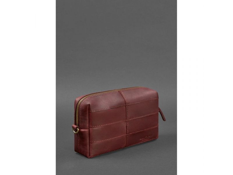 Кожаная косметичка-несессер 3.1 Бордовая Crazy Horse, фото 3