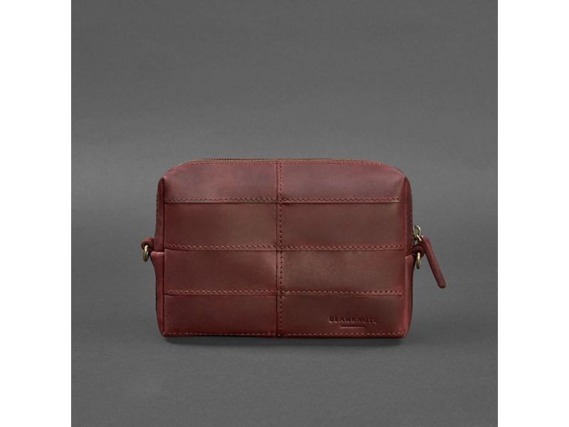 Кожаная косметичка-несессер 3.1 Бордовая Crazy Horse, фото 5